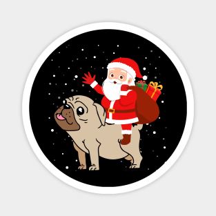 Santa Riding Pug Christmas Magnet